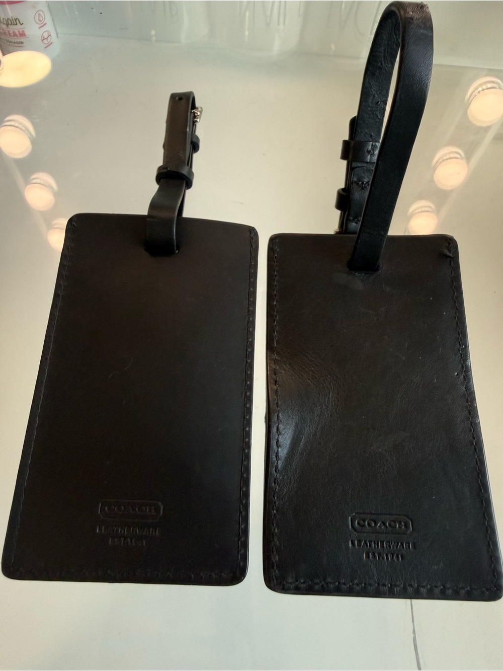 Coach Black Leather Luggage Tag Duo with Adjustable Straps